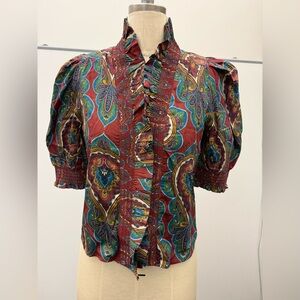 Love the Label Colorful Paisley Blouse with Puff Sleeves - Small